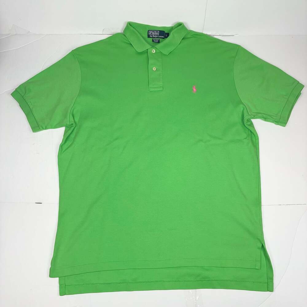 Polo Ralph Lauren Men Classic Fit Polo Shirt Green with Pink Pony Logo L